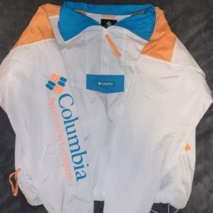 Columbia Windbreaker white,blue and orange
